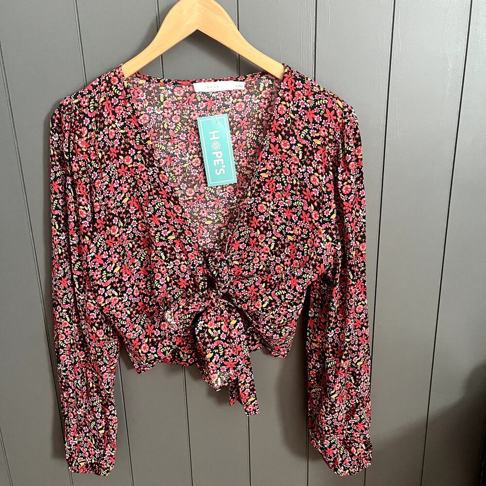 Lush Boho Burgundy Floral Crop Tie Top Medium